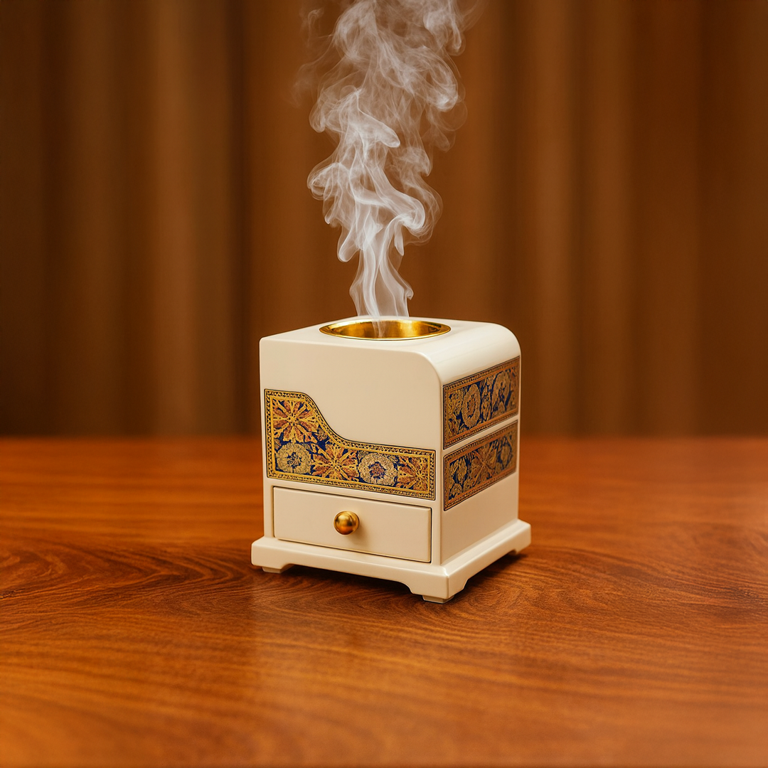 Bakhoor Package-5 | 1 Luban Amiri, 1 Mirage Royale White & Gold Burner, 1 Gold Tong, 2 Charcoal Rolls