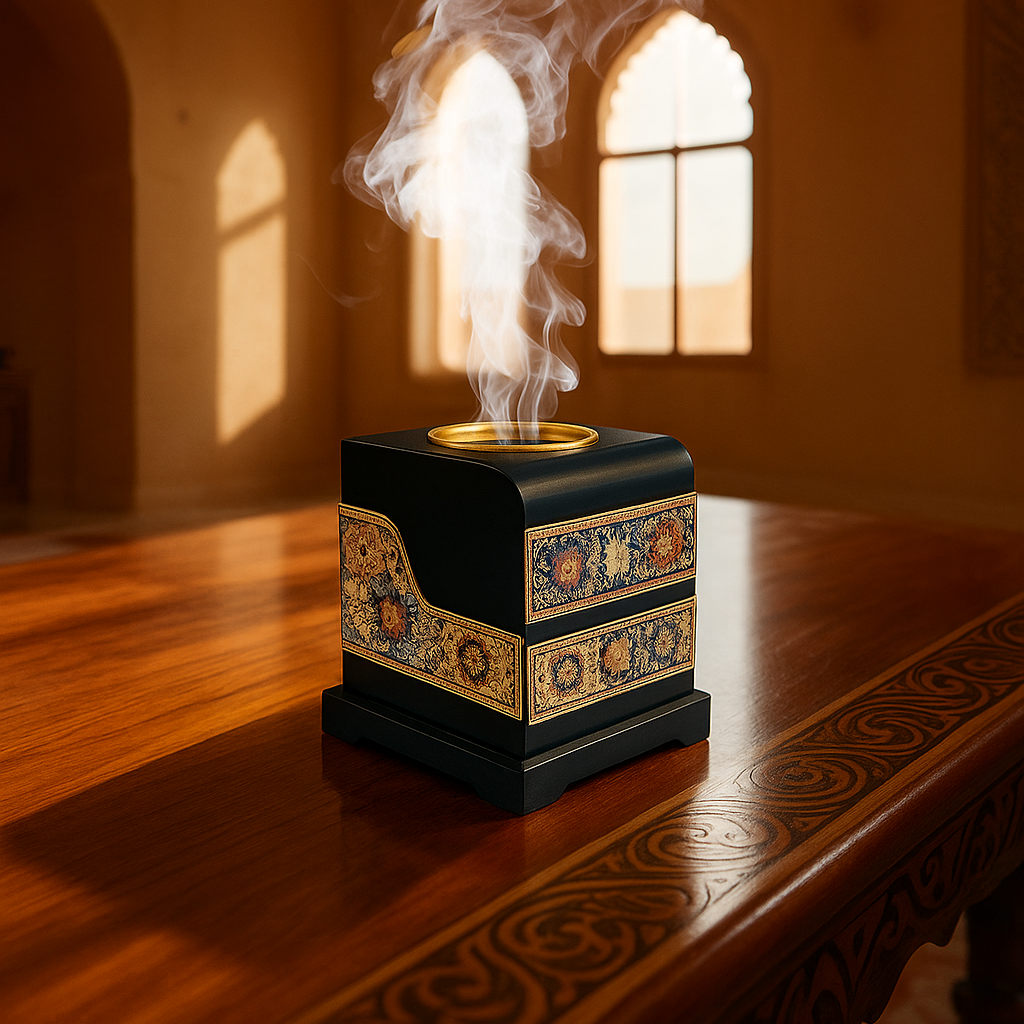 Bakhoor Package-4 | 1 Bakhoor Khas, 1 Mirage Royal Black & Gold Burner, 1 Gold Tong, 2 Charcoal Rolls